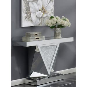Amore 47.25 in. Silver and Clear Mirror Rectangle Glass Console Table with Triangle Detailing