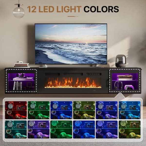 Sizzim 70 in. Freestanding Electric Fireplace TV Stand with Glass