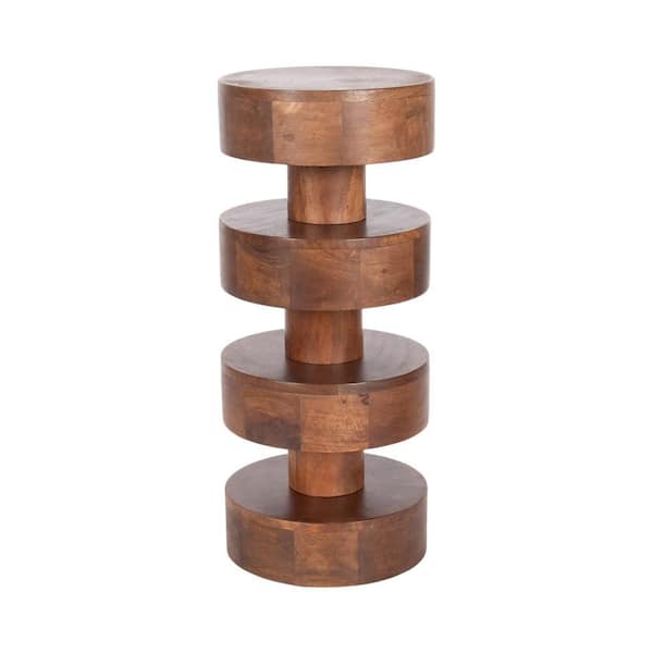 Omar 9 in. Walnut Brown Round Solid Wood End Table