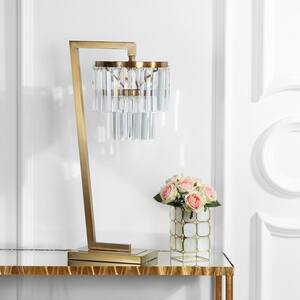 Callum 30 in. Brass Gold/Clear Table Lamp with Crystal Shade