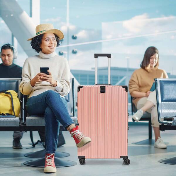 HIKOLAYAE 2 Piece Pink ABS Aluminum Frame Hardside Spinner Luggage