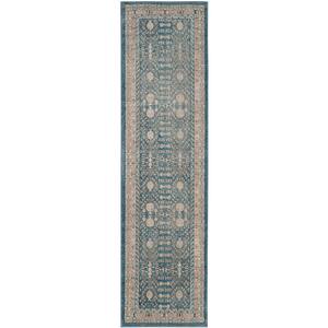 Sofia Blue/Beige 2 ft. x 10 ft. Geometric Border Runner Rug