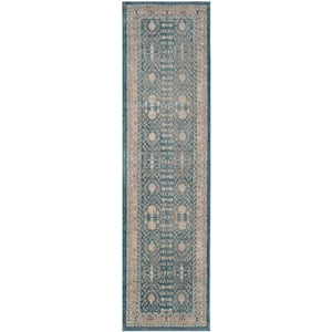 Sofia Blue/Beige 2 ft. x 6 ft. Border Runner Rug