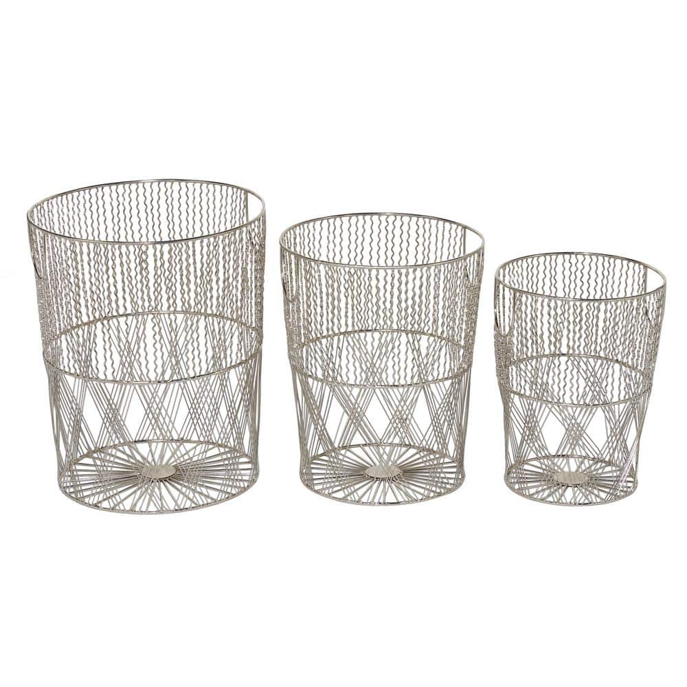 Silver Metal Contemporary Round Storage Baskets, Set of 3