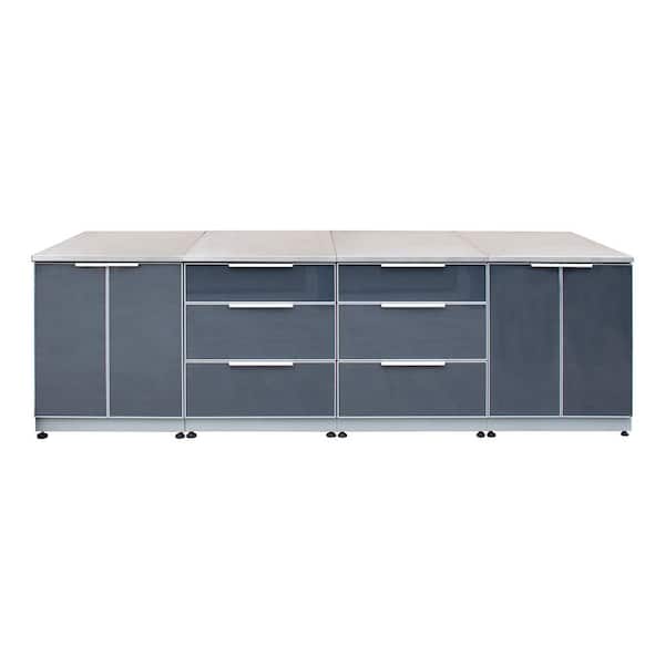 BLUE SKY OUTDOOR LIVING Aluminum Slate Gray 4-Piece 120 in. W x 37.25 in. H x 25.25 in. D Outdoor Kitchen Cabinet Set with 26 in. Countertops