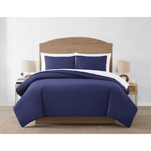 Nautical 3-Piece Navy Solid Polyester Microfiber Full/Queen Duvet Cover Set