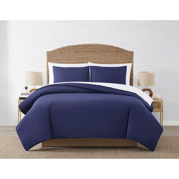Coastal Living Nautical 2-Piece Navy Solid Polyester Microfiber Twin XL Duvet Cover Set