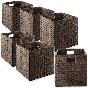 Brown Espresso 13 in. x 13 in. Wicker Water Hyacinth Decorative Baskets for Storage (Set of 6)