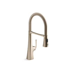 Graze Single Handle Semi-Professional Kitchen Sink Faucet with 3-Function Sprayhead in Vibrant Brushed Bronze