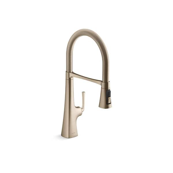 KOHLER Graze Single Handle Semi-Professional Kitchen Sink Faucet with 3-Function Sprayhead in Vibrant Brushed Bronze