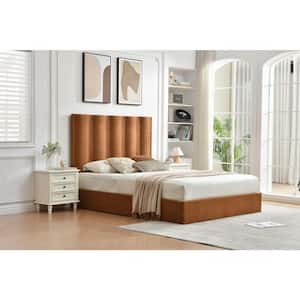 Brown Plywood Frame Queen Size Upholstered Platform Bed with Lift-up Storage Supported by Metal & Wooden Slats