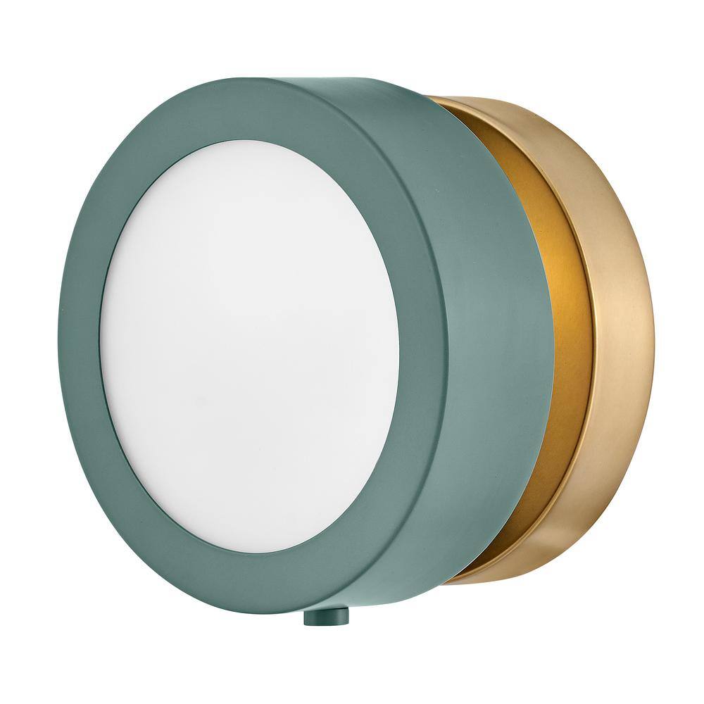 Sage Green and Brass Dimmable Wall Sconce with Etched Opal Glass
