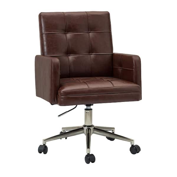 JAYDEN CREATION Josua Mid-century Modern Industrial Style Brown Button-tufted Height-adjustable Swivel Task Chair for Home and Office