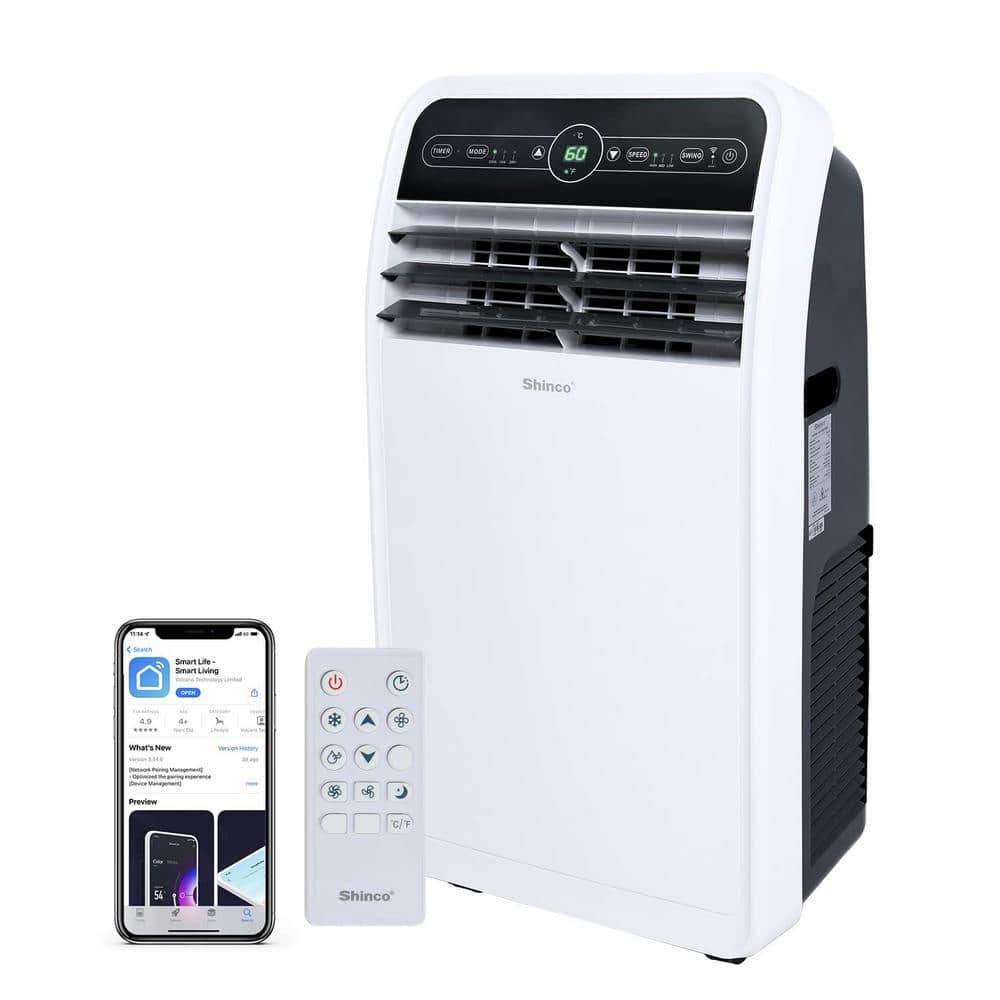 Shinco 7,800 BTU Portable Air Conditioner Cools 400 Sq. Ft. with Dehumidifier, 3 Fan Speeds and Wi-Fi in White -  JSXKRY23071701
