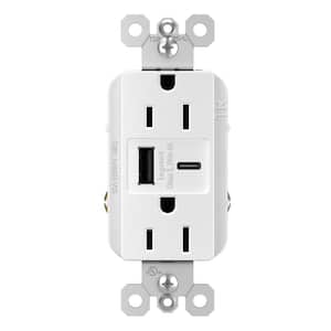 radiant 15 Amp 125-Volt Decorator Duplex Outlet with 6.0 Amp Type A/C USB, White