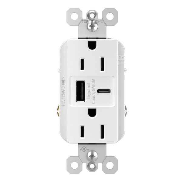 radiant 15 Amp 125-Volt Decorator Duplex Outlet with 6.0 Amp Type A/C USB, White