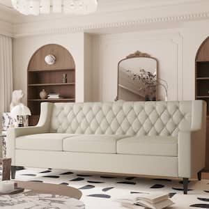 Fatasb 79 in. W Slope Arm Upholstered Polyester Rectangle Modern 3-Seater Sofa in. Beige with Tufted Back