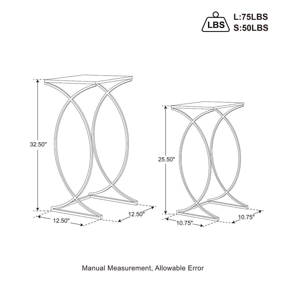 Gold Metal and Glass Square Nesting Tables, Set of 2