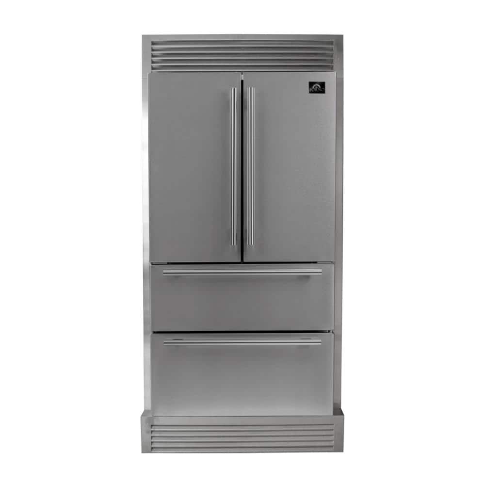 Forno Moena 36 in. Wide 19 cu. ft French Door Refrigerator in stainless steel Counter Depth with decorative grill, Silver