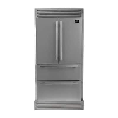 Moena 36 in. Wide 19 cu. ft French Door Refrigerator in stainless steel Counter Depth with decorative grill
