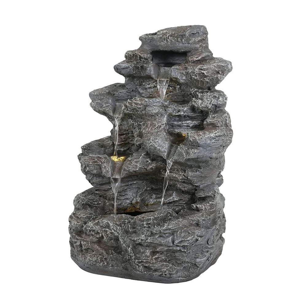 5-Tiered Gray Concrete Tall Slim Fountain, 23.85 in. H-LED-Lit Column, Space-Saving Modern Outdoor Accent price history on PriceWatchPro