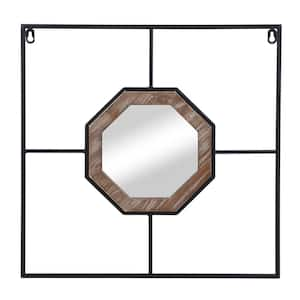 Jasper Farmhouse 18 in. x 18 in. Farmhouse Square Framed Matte Black Metal White Washed Wood Decorative Mirror