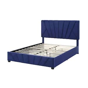 Kimjoy Blue Wood Frame Queen Platform Bed with Storage