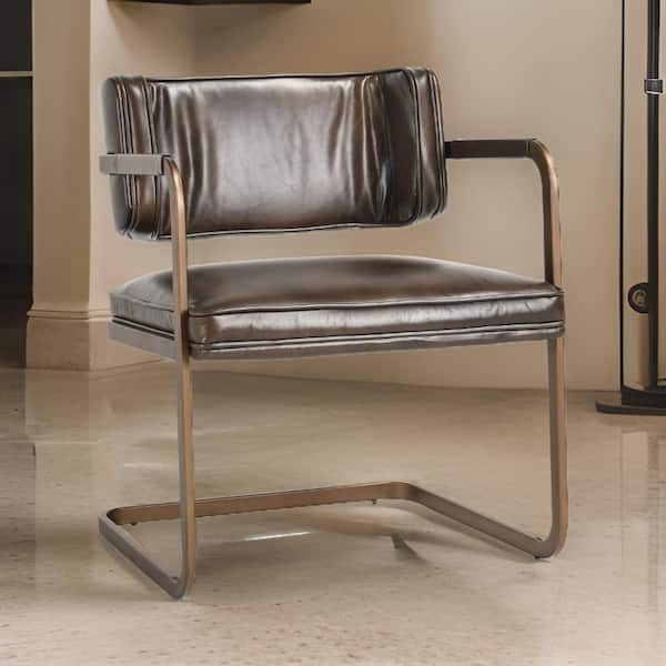 Benjara Brown and Bronze Leather Metal Frame Dining Chair