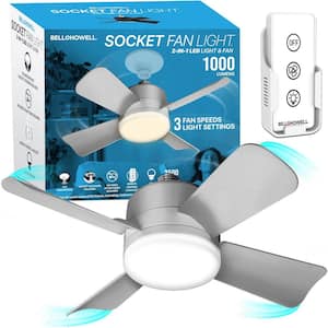 Socket Fan 15.7 in. Indoor Nickel Socket Warm Light Ceiling Fan with Remote