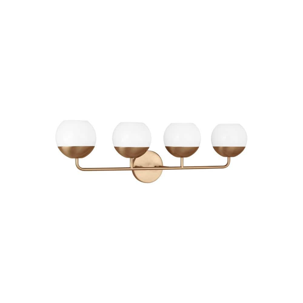 Satin Brass 4-Light Incandescent Vanity with Milk Glass Shades