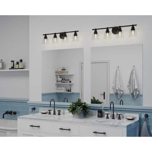 Progress Lighting Ambrose 23.5 in. 4-Light Matte Black with Clear Glass Shades New Traditional Bath Vanity Light