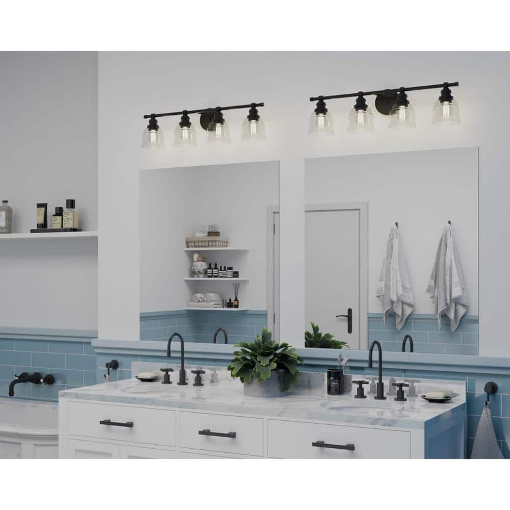 Ambrose Matte Black 4-Light Vanity Fixture with Clear Glass Shades