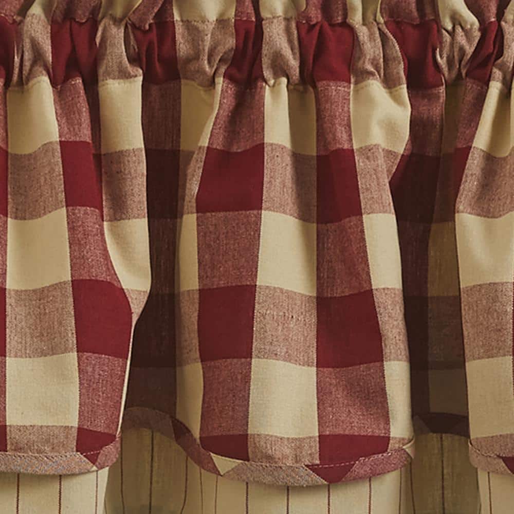 Garnet and Tan Cotton Buffalo Check Layered Valance