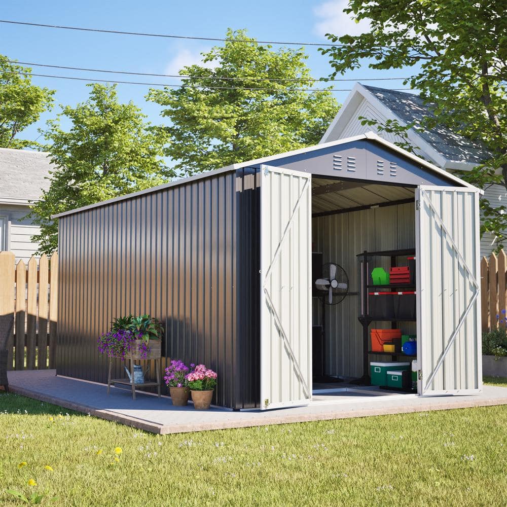 Yokayoay 8 ft. x 12 ft. Outdoor Heavy-Duty Metal Storage Tool Shed