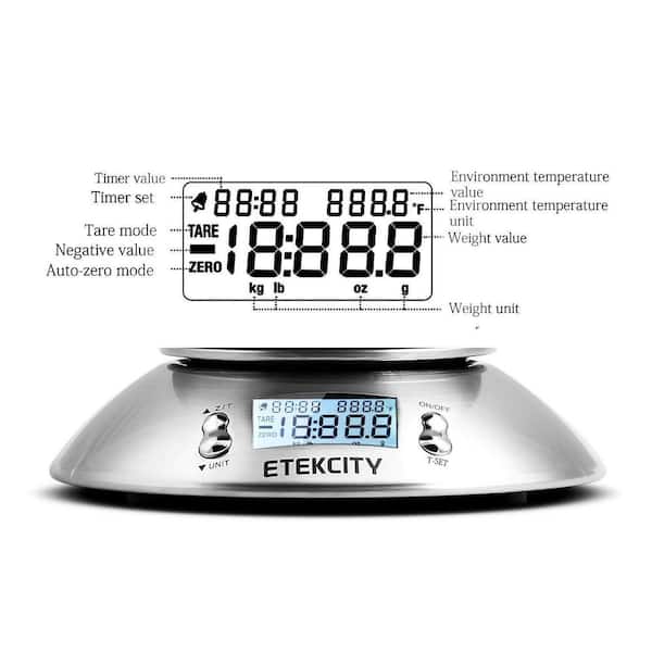 Etekcity EK4150 11 lb./5 kg Digital Kitchen Food Scale Stainless Steel  Alarm Timer and Temperature Sensor-HOHLKD03E - The Home Depot