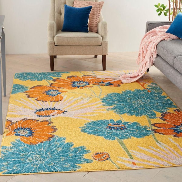Allur Yellow Multicolor 5 ft. x 7 ft. Floral Medallion Boho Area Rug