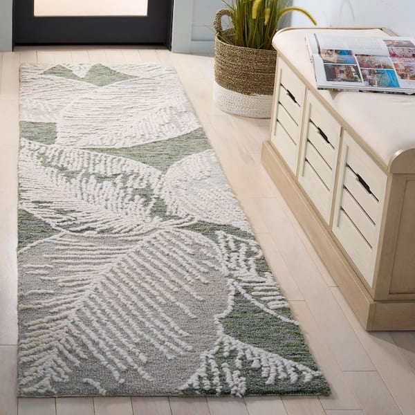 Jardin 2 ft. x 8 ft. Green/Ivory High-Low Oversized Leaves Runner Rug