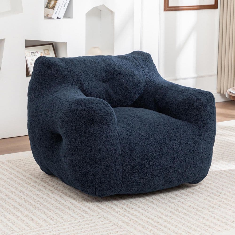 Nexo Modern Dark Blue Teddy Fabric Bean Bag Chair with Armrests