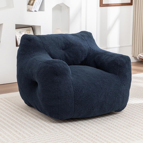 Nexo Modern Dark Blue Teddy Fabric Bean Bag Chair with Armrests