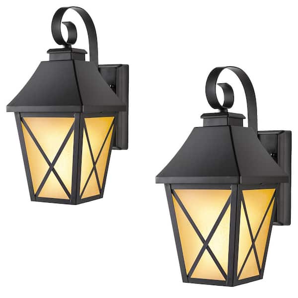 Obligate Pilgrim Rectangle Hampton Bay 1-Light Midnight Black Integrated LED Outdoor Flicker Flame  Selectable Color Wall Lantern Sconce Light (2-Pack) LAN15/3WY/BLK/HD/2