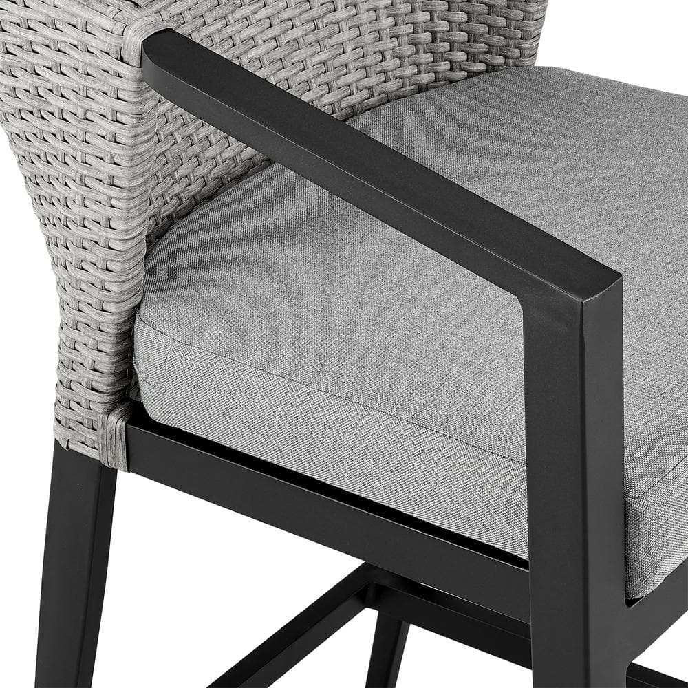 Aileen Dark Grey Cushioned Aluminum and Wicker Outdoor Bar Stool