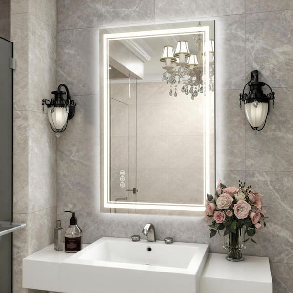 24 in. W x 36 in. H Rectangular Frameless Anti-Fog Front And Backlit LED Wall Mirror Bathroom Vanity Mirror