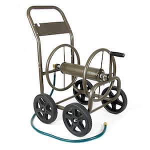 Glitzhome 250 ft. Green Steel 4-Wheel Garden Hose Reel Cart
