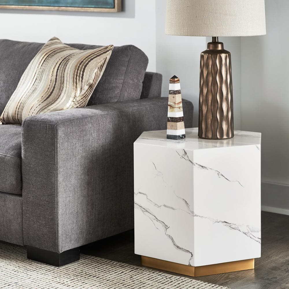 White Hexagon Faux Marble End Table price history on PriceWatchPro