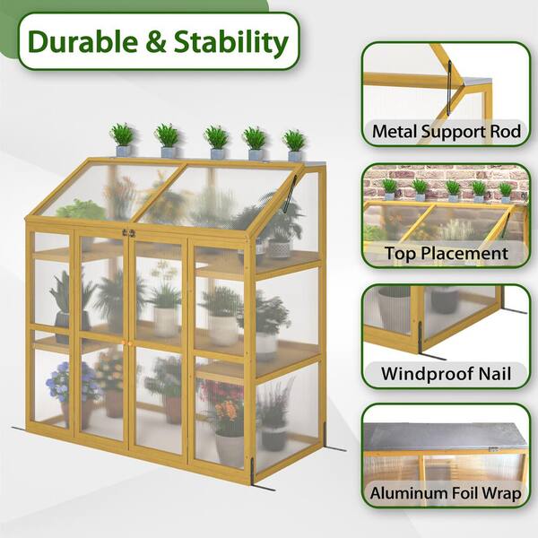 Unbranded - 54 in. W x 54 in. D x 28 in. H Wood Brown Cold Frame Greenhouse Polycarbonate Garden Shed for Plants