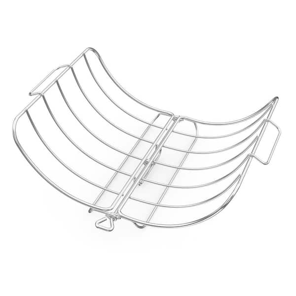 Silver Stainless Steel Roasting Rack with Handles and Removable Pin for Easy Meat Transfer and Dishwasher Cleaning