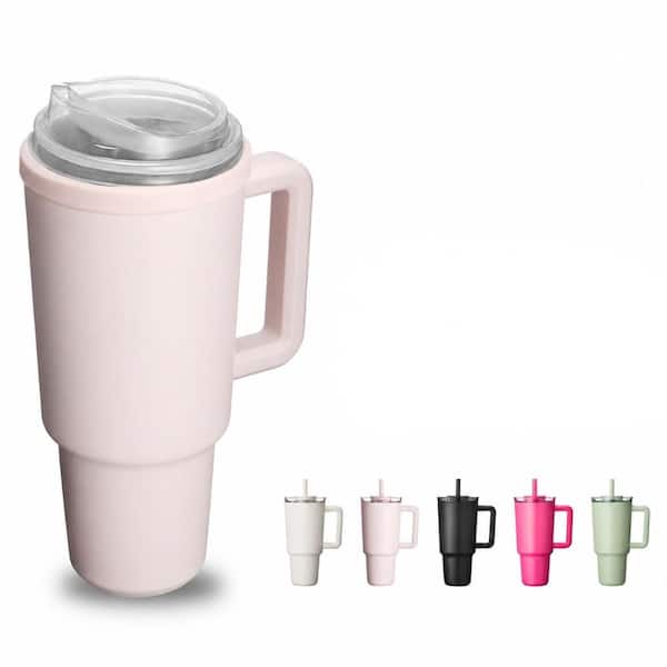 40 oz Stainless Steel Insulated Tumbler with Handle, Straw, and Iced Coffee Disposable Cup Holder Lid in