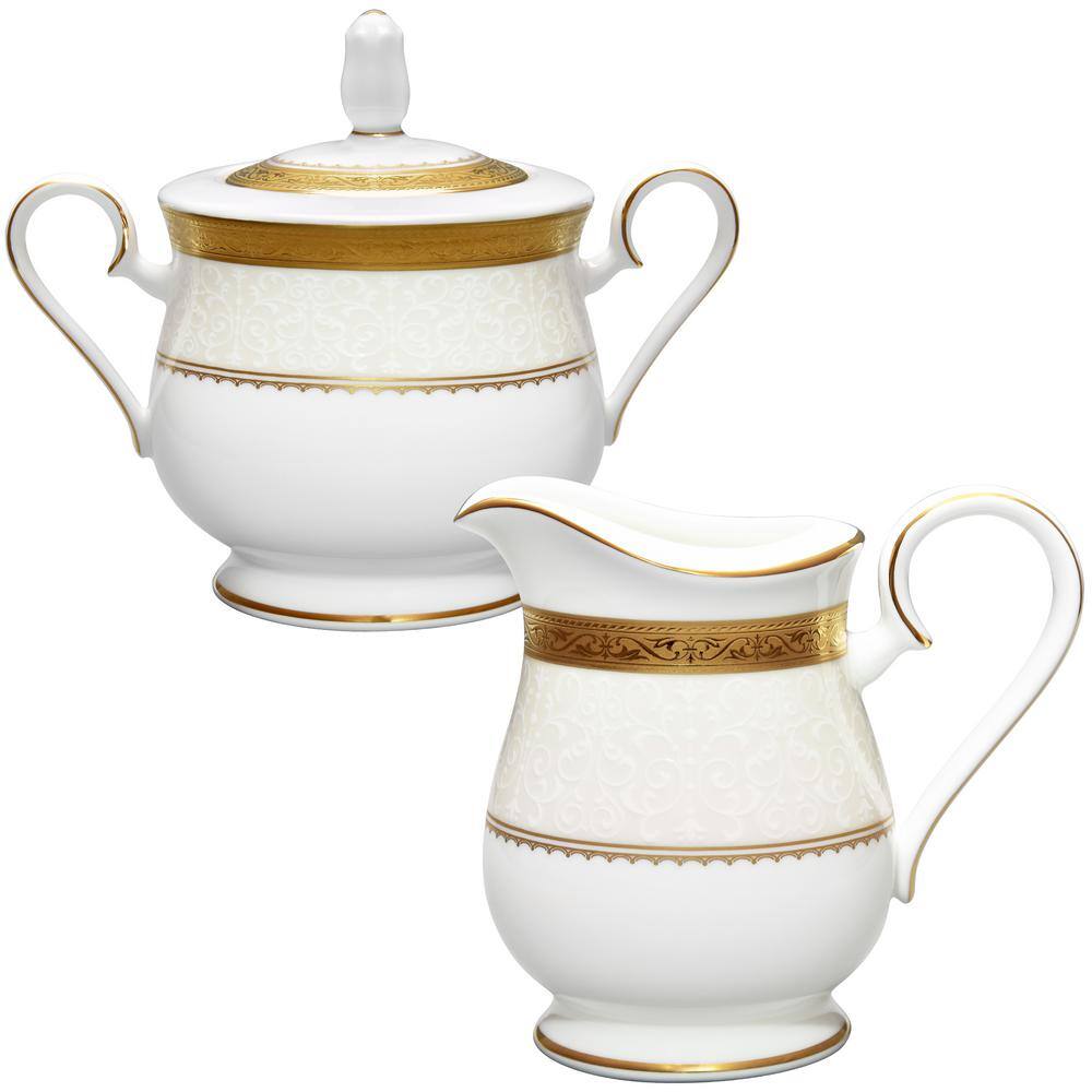 Noritake Odessa Gold Bone China Sugar and Creamer Set 4874913 The