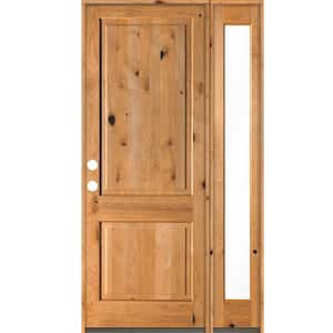 50 in. x 96 in. Rustic knotty alder Right-Hand/Inswing Clear Glass Clear Stain Square Top Wood Prehung Front Door w/RFSL