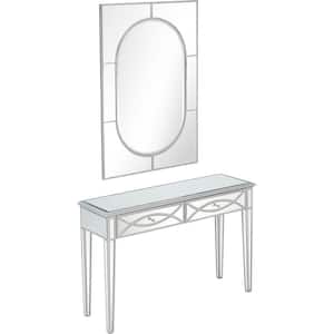 Helena Wall Mirror 48 in. Clear Rectangle Mirrored Glass Console Table with Drawers